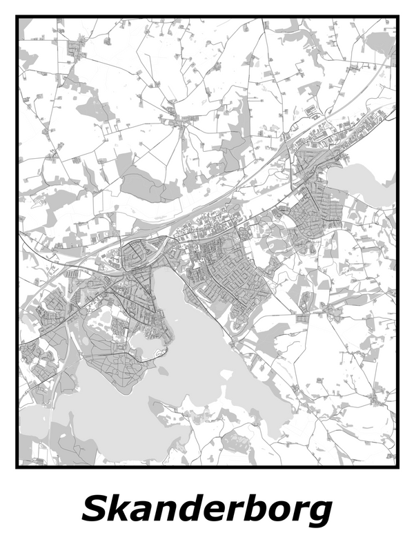 Kortplakater over Skanderborg | Plakat med kort over Skanderborg. Citymaps.dk