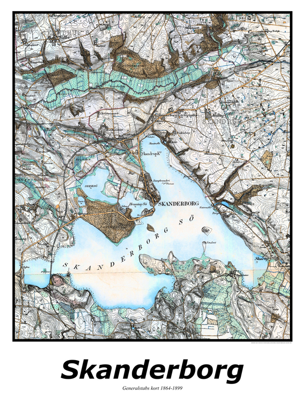 Plakat med kort over Skanderborg | Kortplakater over Skanderborg. Citymaps.dk