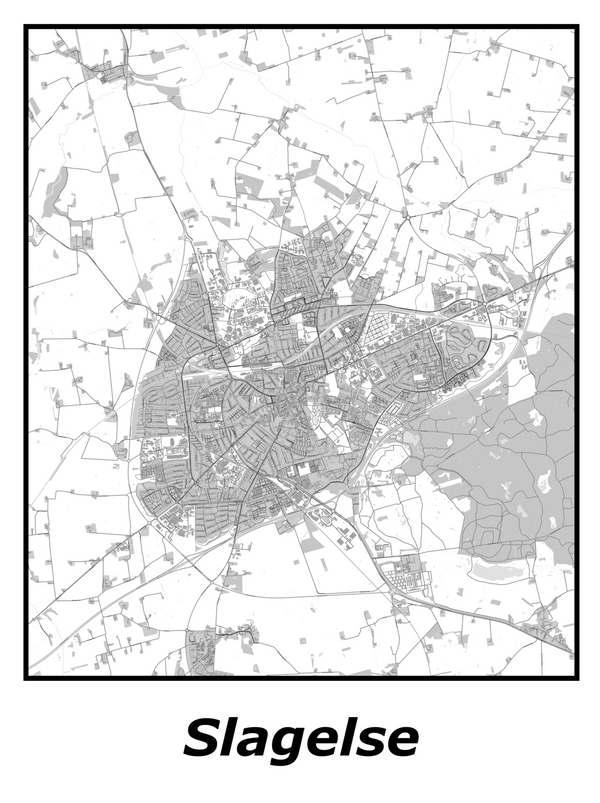 Kortplakater over Slagelse | Plakat med kort over Slagelse. Citymaps.dk