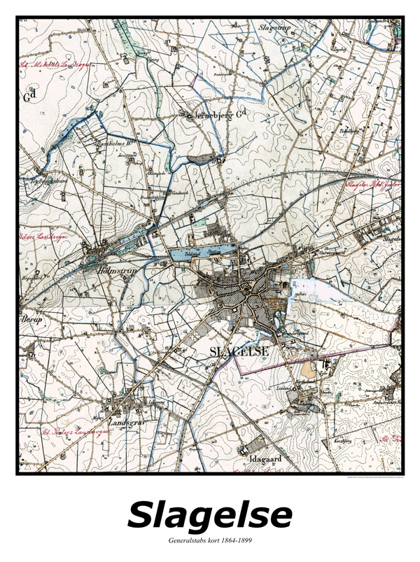 Plakat med kort over Slagelse | Kortplakater over Slagelse. Citymaps.dk