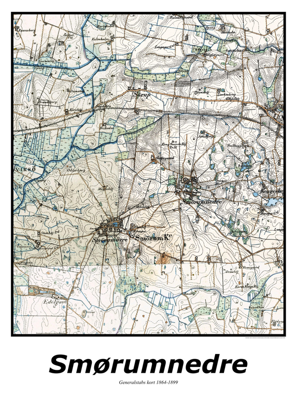 Plakat med kort over Smørumnedre | Kortplakater over Smørumnedre. Citymaps.dk