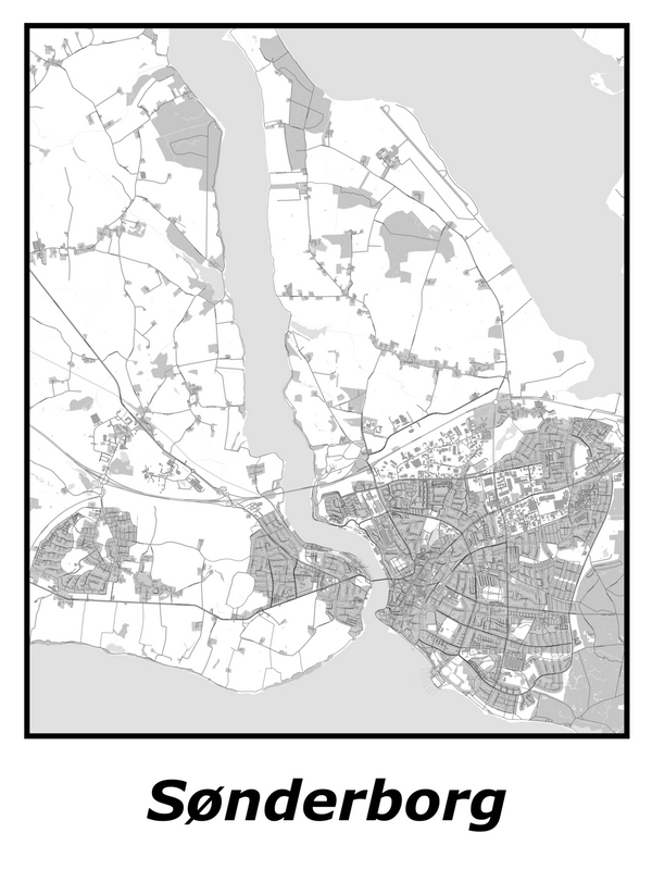 Kortplakater over Sønderborg | Plakat med kort over Sønderborg. Citymaps.dk