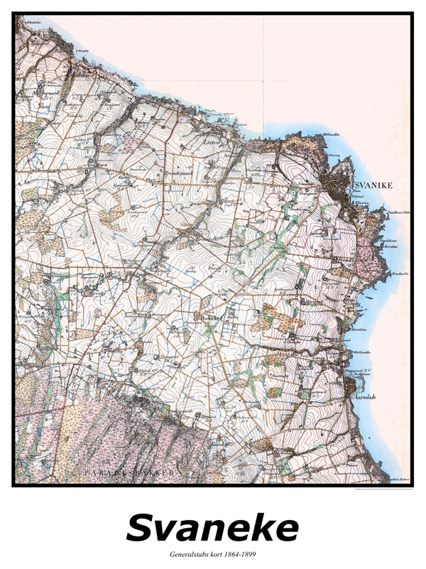 Plakat med kort over Svaneke | Kortplakater over Svaneke. Citymaps.dk