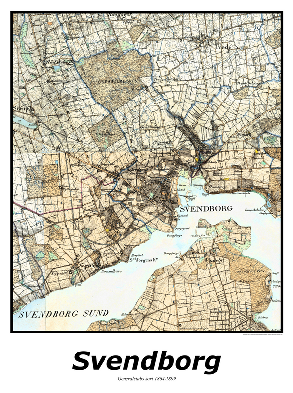 Plakat med kort over Svendborg | Kortplakater over Svendborg. Citymaps.dk