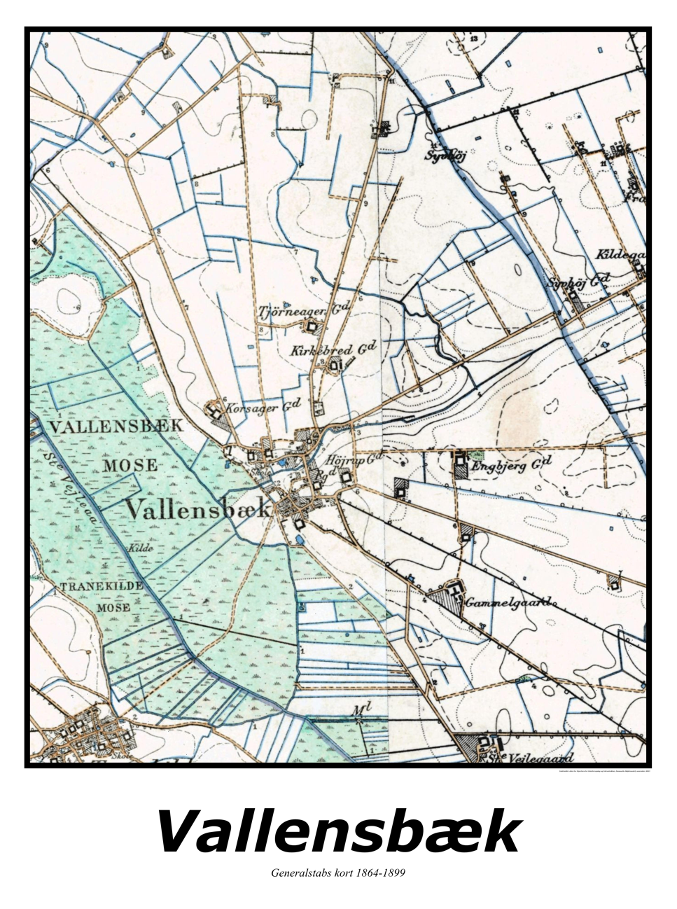 Plakat med kort over Vallensbæk | Kortplakater over Vallensbæk. Citymaps.dk