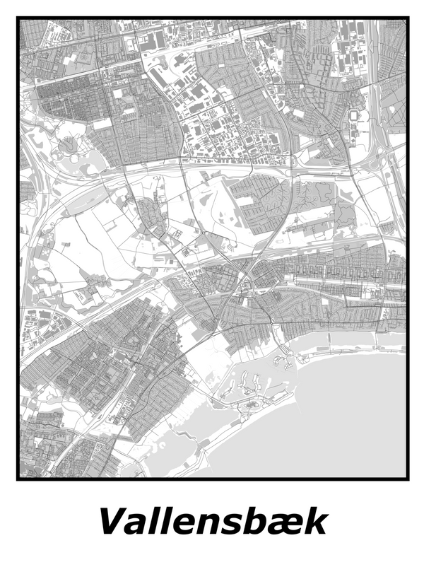 Kortplakater over Vallensbæk | Plakat med kort over Vallensbæk. Citymaps.dk