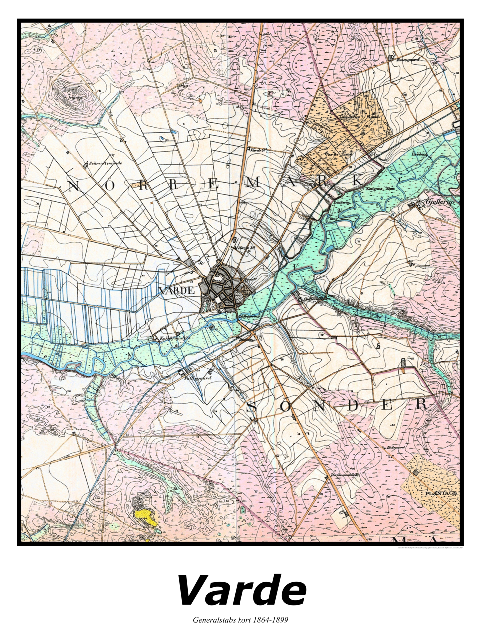 Plakat med kort over Varde | Kortplakater over Varde. Citymaps.dk