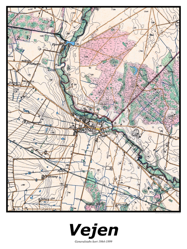 Plakat med kort over Vejen | Kortplakater over Vejen. Citymaps.dk