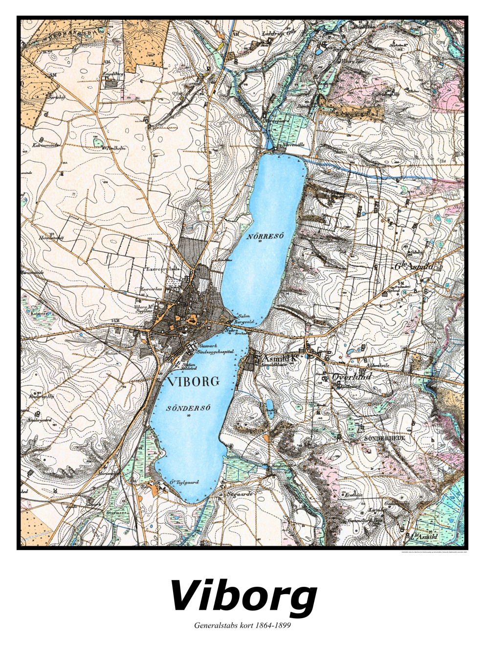 Plakat med kort over Viborg | Kortplakater over Viborg. Citymaps.dk