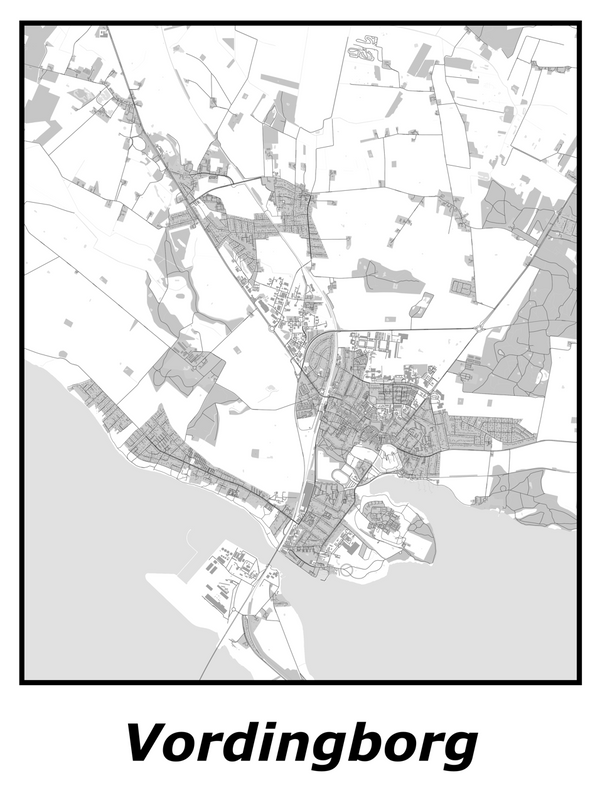 Kortplakater over Vordingborg | Plakat med kort over Vordingborg. Citymaps.dk